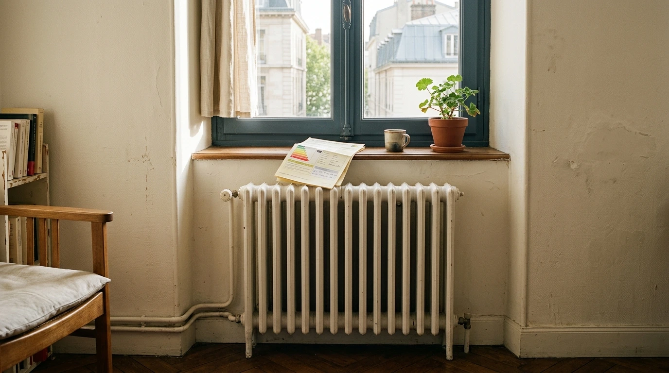 Étiquette énergie d’un logement lue sur un rapport de diagnostic de performance énergétique