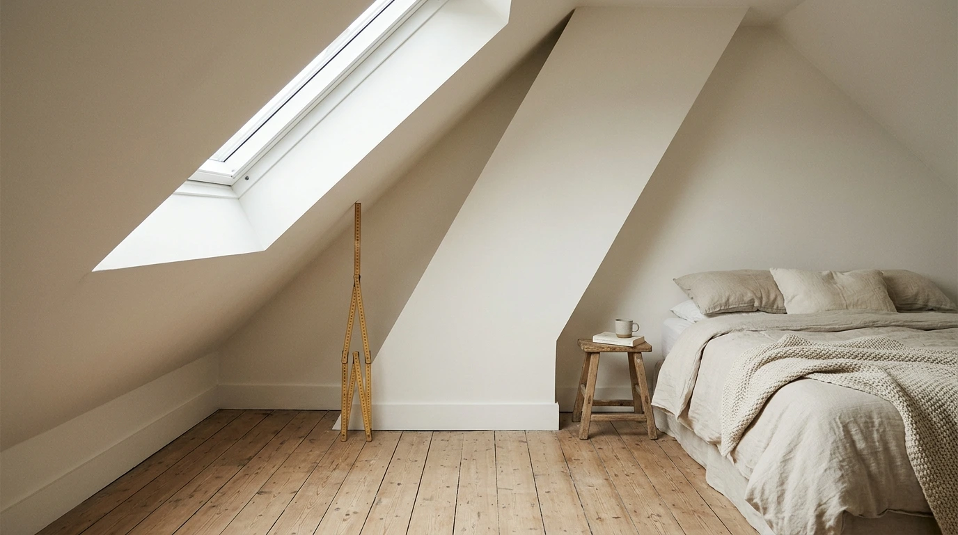 Chambre sous rampant dont une partie plafonne sous 1,80 mètre
