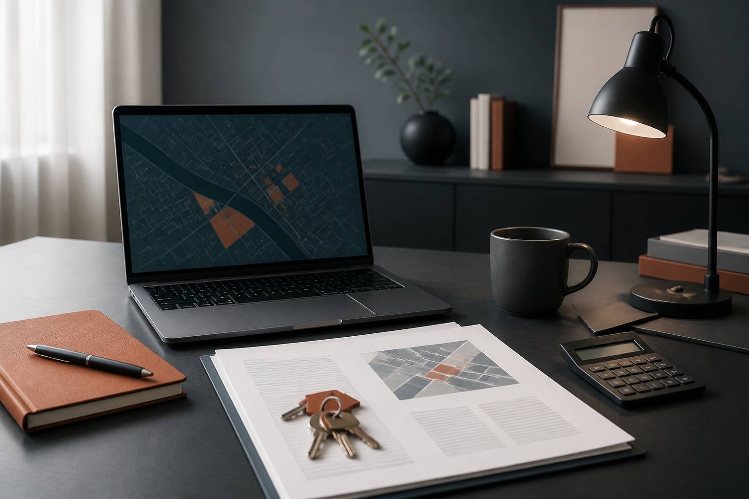 Dossier de diagnostics immobiliers et documents posés sur un bureau