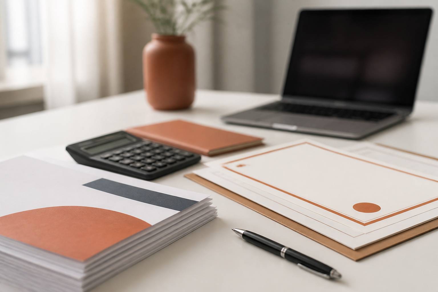 Fiches de formation et certificats sans texte lisible avec calculatrice