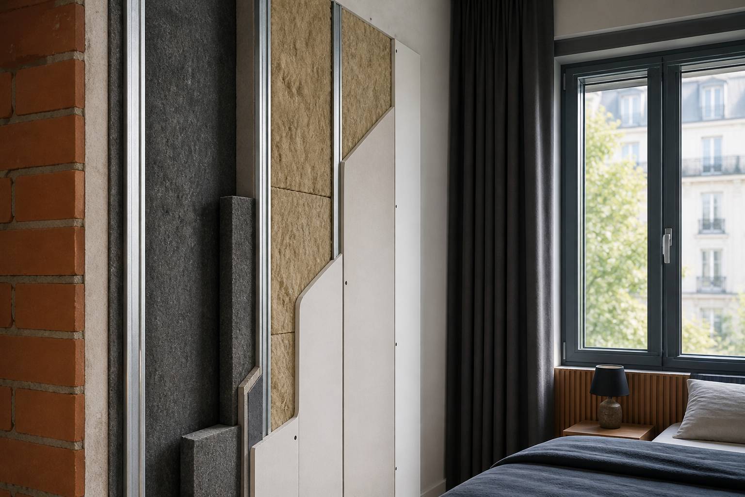 Panneaux d'isolation phonique et fenêtre double vitrage pour insonoriser une chambre