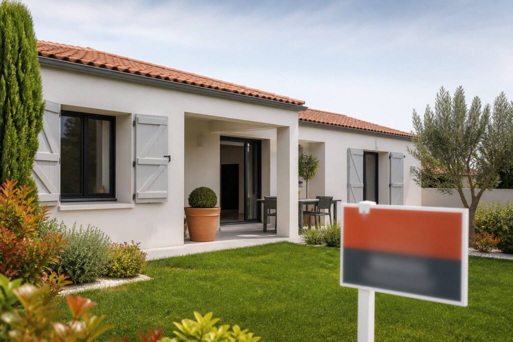 Maison à louer lumineuse avec jardin et panneau flou