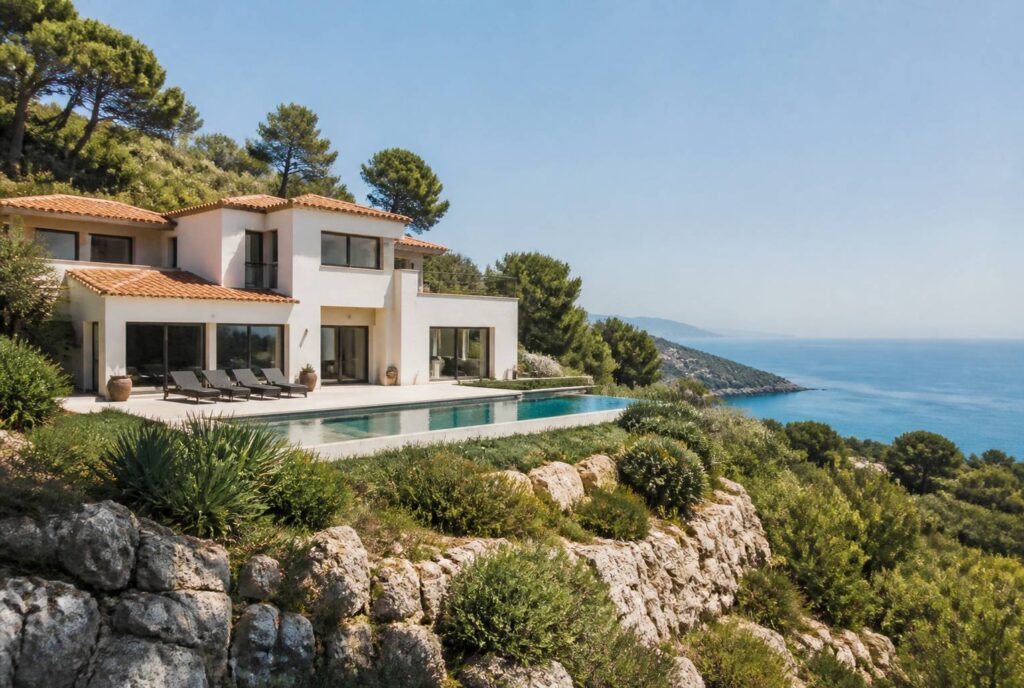 Villa provençale avec piscine dominant la côte méditerranéenne