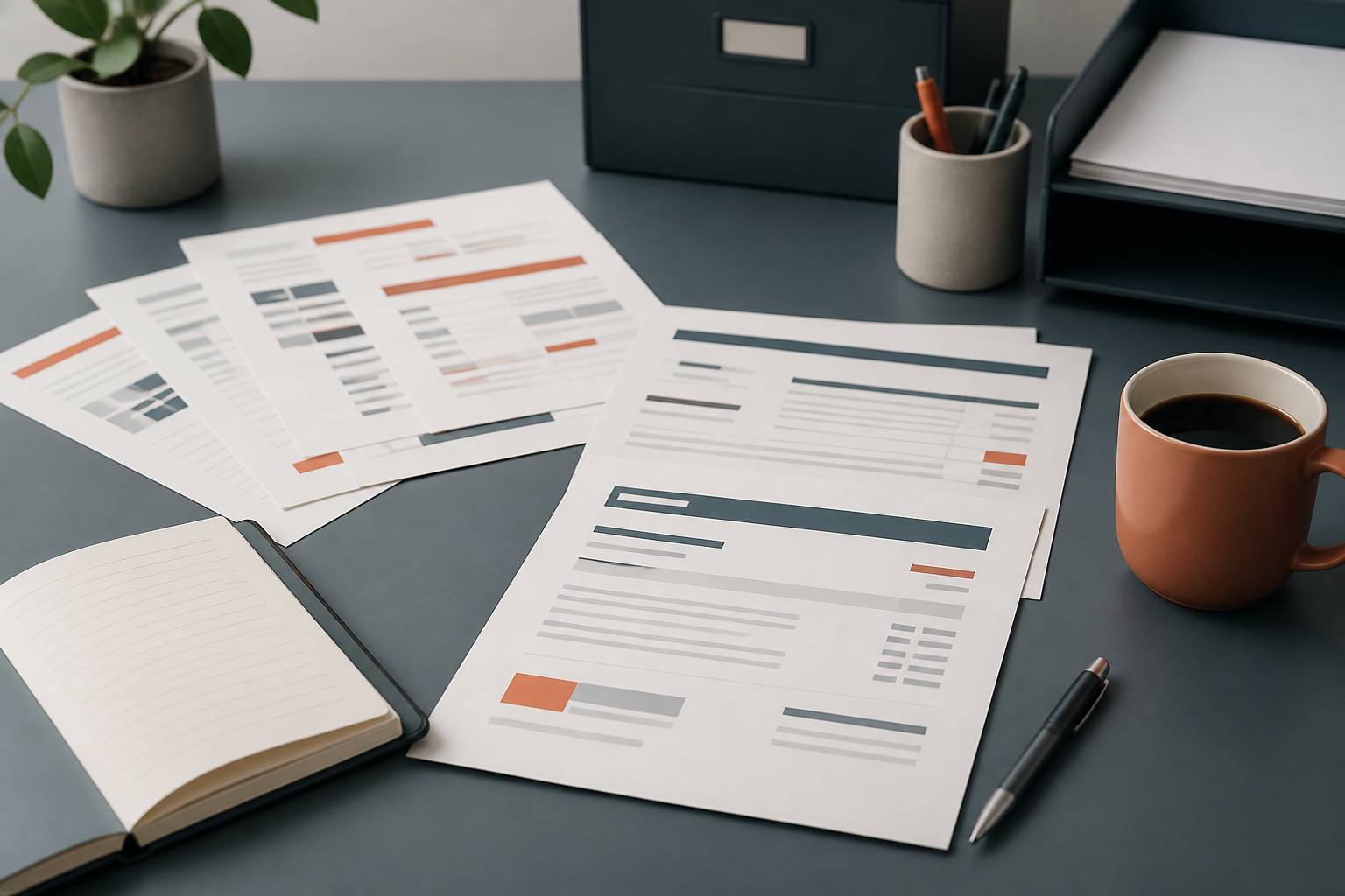 Quittances de loyer stylisées sur un plan de travail